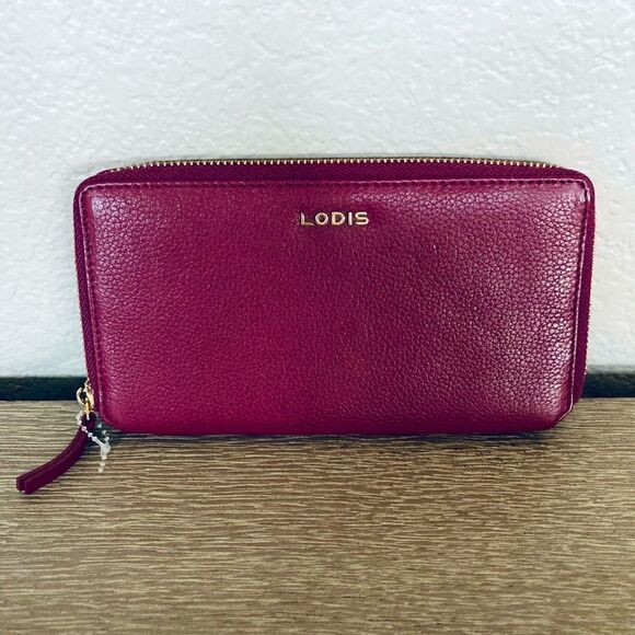 NWOT Lodis Burgundy Red Leather Wallet - Picture 1 of 4